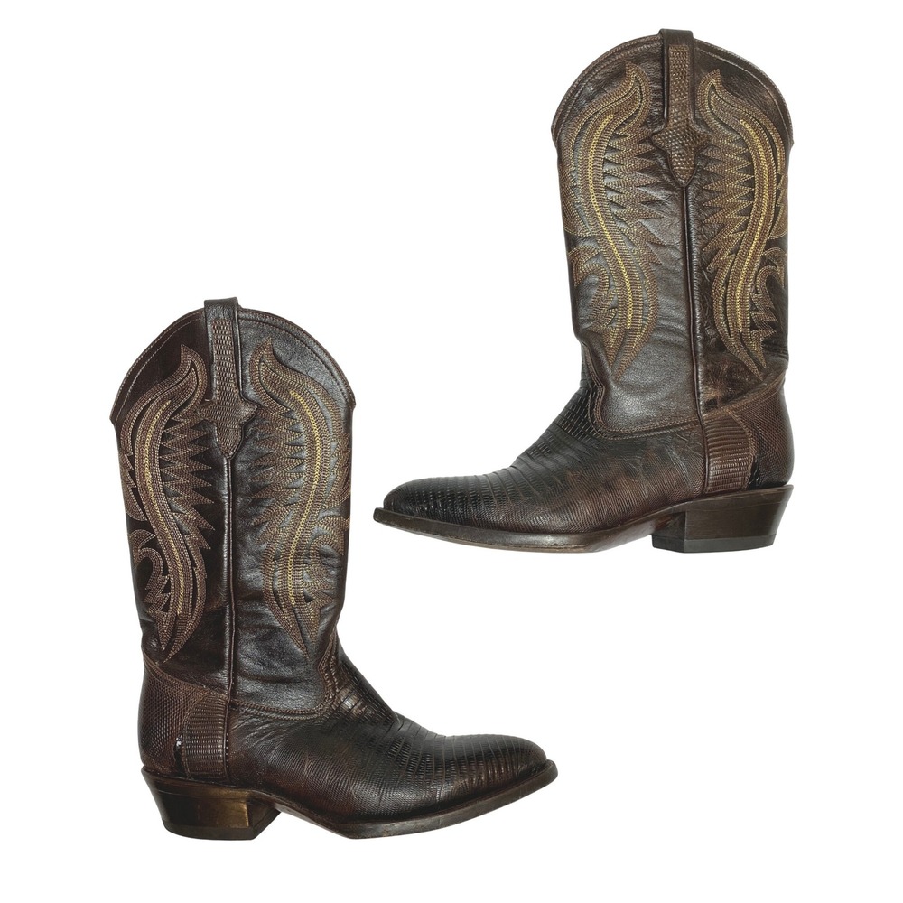 Ferrini Teju Lizard Skin Cowboy Boots Mens 8.5 D Brown Western 3187 PO 1532